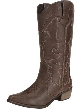 Women's Cowgirl Cowboy Boots Wide Calf Fashion Western Shoes Brown Pointed Toe